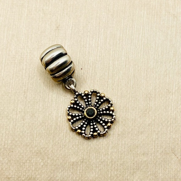 EUC Pandora 790874CZK Sterling Silver & 14k Yellow Gold Lace Flower Dangle Clip - Picture 4 of 7